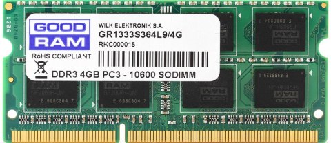Pamięć GOODRAM (SODIMM/DDR3/4 GB/1333MHz/1.5V/9CL/SINGLE) Pamięć GOODRAM (SODIMM/DDR3/4 GB/1333MHz/1.5V/9CL/SINGLE)