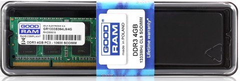Pamięć GOODRAM (SODIMM/DDR3/4 GB/1333MHz/1.5V/9CL/SINGLE) Pamięć GOODRAM (SODIMM/DDR3/4 GB/1333MHz/1.5V/9CL/SINGLE)