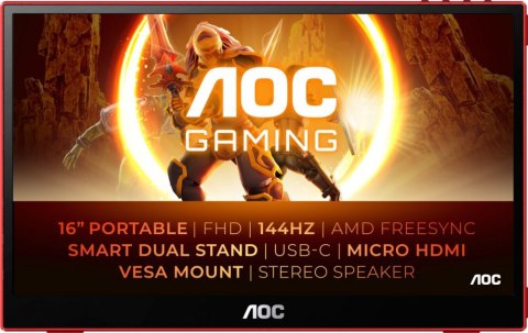 Monitor AOC 16G3 (15.6" /IPS /144Hz /1920 x 1080 /Czarny)