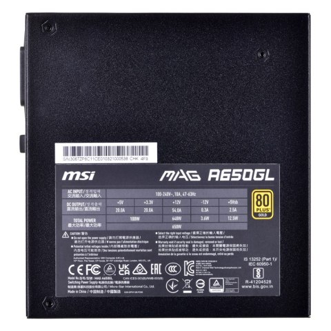 Zasilacz PC MSI 650W 306-7ZP8C11-CE0 Zasilacz PC MSI 650W 306-7ZP8C11-CE0