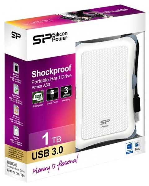 Dysk twardy zewnętrzny SILICON POWER Armor A30 1 TB Biały SP010TBPHDA30S3W Dysk twardy zewnętrzny SILICON POWER Armor A30 1 TB Biały SP010TBPHDA30S3W