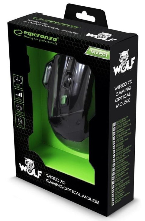 Mysz Przewodowa ESPERANZA MX201 Wolf Zielona Mysz Przewodowa ESPERANZA MX201 Wolf Zielona