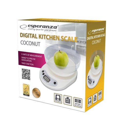 Waga kuchenna ESPERANZA Maks. waga 5000g Biały EKS007 Waga kuchenna ESPERANZA Maks. waga 5000g Biały EKS007