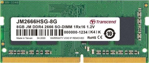 Pamięć TRANSCEND (SODIMM/DDR4/8 GB/2666MHz/1.2V/19CL/SINGLE) Pamięć TRANSCEND (SODIMM/DDR4/8 GB/2666MHz/1.2V/19CL/SINGLE)