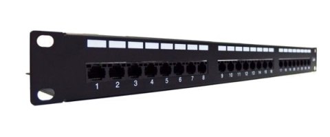 Patch panel 19" 24 porty, kat.6, U/UTP, 1U, wspornik kablowy, czarny (kompletny) Patch panel 19" 24 porty, kat.6, U/UTP, 1U, wspornik kablowy, czarny (kompletny)