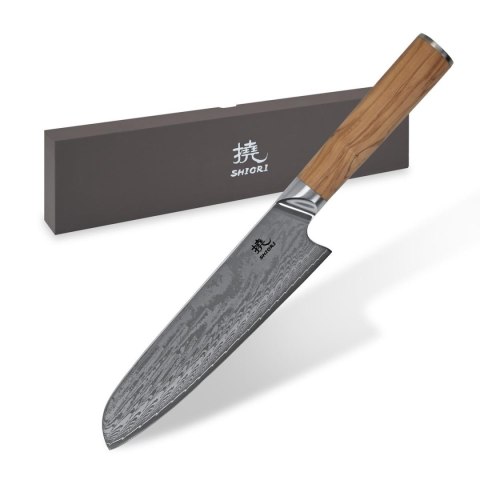 Nóż uniwersalny szefa kuchni Shiori Oribu Santoku ze stali damasceńskiej Nóż uniwersalny szefa kuchni Shiori Oribu Santoku ze stali damasceńskiej