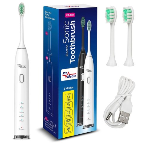 Szczoteczka soniczna do zębów Promedix PR-740 W kolor biały, 5 trybów, timer, wskaźnik poziomu naładowania baterii 2 końcówki w Szczoteczka soniczna do zębów Promedix PR-740 W kolor biały, 5 trybów, timer, wskaźnik poziomu naładowania baterii 2 końcówki w