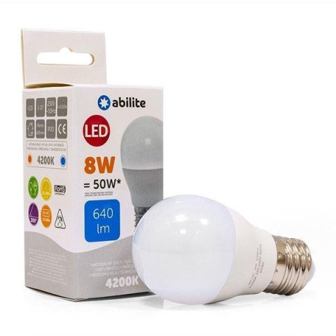 Żarówka LED Abilite kulka mleczna b.neutralna E27 8W/230V 640lm G45 Żarówka LED Abilite kulka mleczna b.neutralna E27 8W/230V 640lm G45