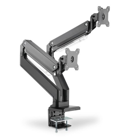 Ramię biurkowe podwójne z zaciskiem DIGITUS 2xLCD z sprężyną gazową max. 2x35" i 15kg Ramię biurkowe podwójne z zaciskiem DIGITUS 2xLCD z sprężyną gazową max. 2x35" i 15kg