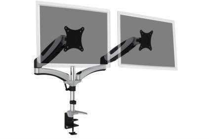 Ramię biurkowe podwójne z zaciskiem DIGITUS, regulowany, 2xLCD, max. 27", max. 8kg, uchylno-obrotowe 360° Ramię biurkowe podwójne z zaciskiem DIGITUS, regulowany, 2xLCD, max. 27", max. 8kg, uchylno-obrotowe 360°