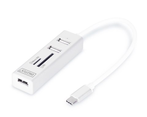 HUB/Koncentrator DIGITUS 3-portowy OTG USB Typ C czytnik kart SD/Micro SD USB 2.0 HUB/Koncentrator DIGITUS 3-portowy OTG USB Typ C czytnik kart SD/Micro SD USB 2.0