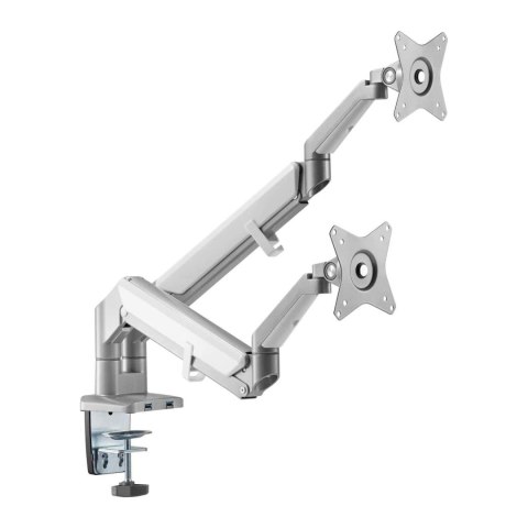 Uchwyt biurkowy do monitora Ergo Office ER-406G podwójne ramię, matowy czarny, ze sprężyną gazową, 17"-32", 9 kg, 2x USB 3.0 Uchwyt biurkowy do monitora Ergo Office ER-406G podwójne ramię, matowy czarny, ze sprężyną gazową, 17"-32", 9 kg, 2x USB 3.0