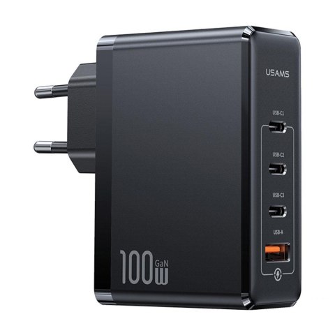 Ładowarka sieciowa Usams T50 100W GaN 3xUSB-C PD 3.0 + USB-A bez kabla - czarna Ładowarka sieciowa Usams T50 100W GaN 3xUSB-C PD 3.0 + USB-A bez kabla - czarna