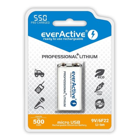 Akumulatorek 6F22/9V everActive Li-ion 550 mAh 1 sztuka Akumulatorek 6F22/9V everActive Li-ion 550 mAh 1 sztuka