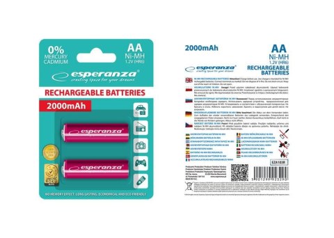 Akumulatorki AA Esperanza 2000mAh 2szt. czerwone Akumulatorki AA Esperanza 2000mAh 2szt. czerwone
