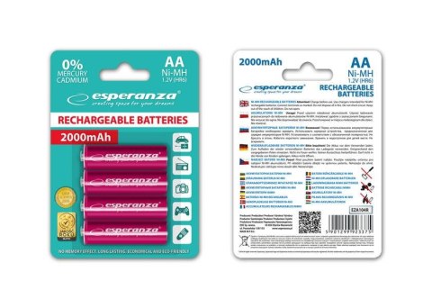 Akumulatorki AA Esperanza 2000mAh 4szt. czerwone Akumulatorki AA Esperanza 2000mAh 4szt. czerwone