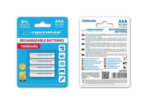 Akumulatorki AAA Esperanza 1000mAh 4szt. białe Akumulatorki AAA Esperanza 1000mAh 4szt. białe