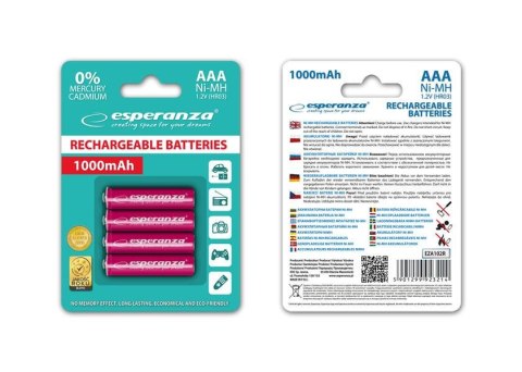 Akumulatorki AAA Esperanza 1000mAh 4szt. czerwone Akumulatorki AAA Esperanza 1000mAh 4szt. czerwone
