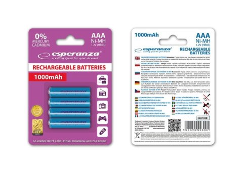 Akumulatorki AAA Esperanza 1000mAh 4szt. niebieskie Akumulatorki AAA Esperanza 1000mAh 4szt. niebieskie