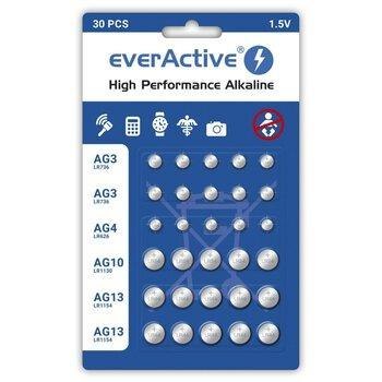 Baterie alkaliczne mini everActive 10 x G3 / LR41, 5 x G4 / LR626, 5 x G10 / LR1130, 10 x G13 / LR1154 zestaw 30 sztuk Baterie alkaliczne mini everActive 10 x G3 / LR41, 5 x G4 / LR626, 5 x G10 / LR1130, 10 x G13 / LR1154 zestaw 30 sztuk