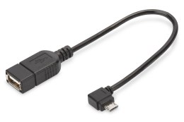 Kabel USB 2.0 DIGITUS HighSpeed OTG Typ microUSB B kątowy/USB A M/Ż czarny 0,15m