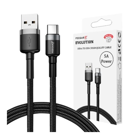 Kabel USB 3.0 Feegar Evolution FEE-01900 USB-A - USB-C nylonowy QC 3.0 1m czarno-szary Kabel USB 3.0 Feegar Evolution FEE-01900 USB-A - USB-C nylonowy QC 3.0 1m czarno-szary