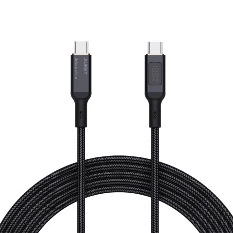 Kabel USB-C Aukey CB-MCC102 BK PD 100W, 1,8m, m/m, led Kabel USB-C Aukey CB-MCC102 BK PD 100W, 1,8m, m/m, led