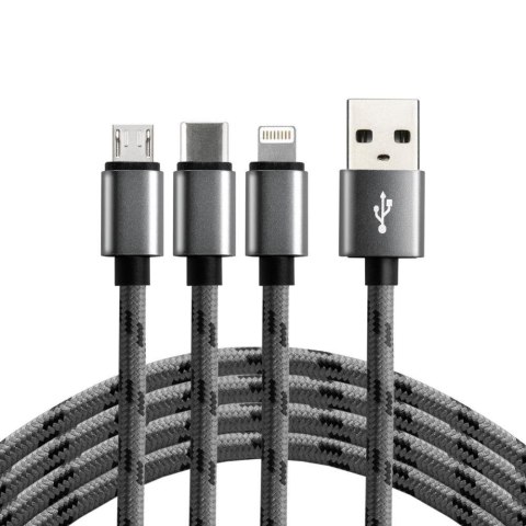 Kabel USB-C, Lightning, micro USB 3w1 everActive CBB-1.2MCI 1,2m szary Kabel USB-C, Lightning, micro USB 3w1 everActive CBB-1.2MCI 1,2m szary