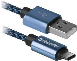 Kabel USB Defender AM-TYPE C 1m 2,1A niebieski