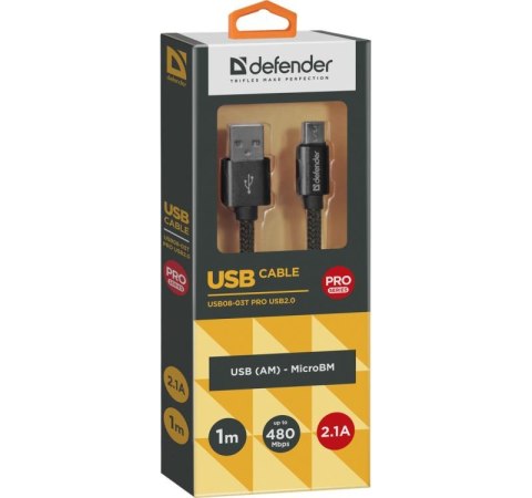 Kabel USB Defender AM-micro BM 1m 2,1A czarny Kabel USB Defender AM-micro BM 1m 2,1A czarny