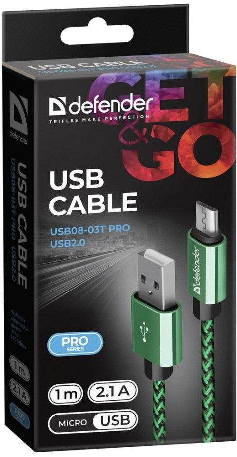 Kabel USB Defender AM-micro BM 1m 2,1A zielony Kabel USB Defender AM-micro BM 1m 2,1A zielony