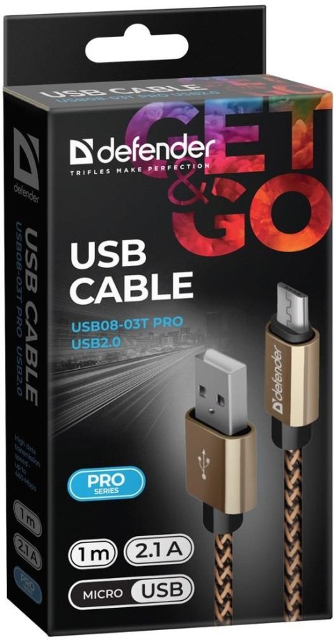 Kabel USB Defender AM-micro BM 1m 2.1A złoty Kabel USB Defender AM-micro BM 1m 2.1A złoty