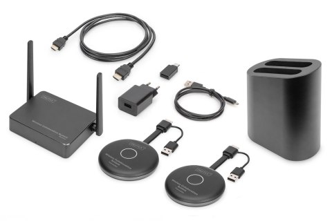 Przedłużacz/Extender DIGITUS HDMI system pracy zespołowej, bezprzewodowy 50m 4K 60Hz 5GHz (zestaw) Przedłużacz/Extender DIGITUS HDMI system pracy zespołowej, bezprzewodowy 50m 4K 60Hz 5GHz (zestaw)