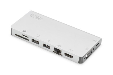 Stacja dokująca podróżna DIGITUS USB Typ C, 8-portów 4K 30Hz, HQ, aluminiowa, srebrna Stacja dokująca podróżna DIGITUS USB Typ C, 8-portów 4K 30Hz, HQ, aluminiowa, srebrna