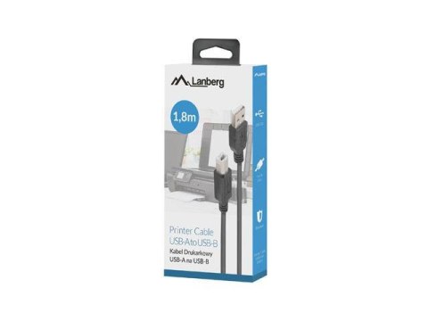 Kabel USB 2.0 Lanberg USB-A(M)->USB-B(M) 1,8m czarny ferryt box Kabel USB 2.0 Lanberg USB-A(M)->USB-B(M) 1,8m czarny ferryt box
