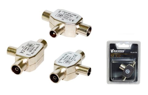 Rozdzielacz antenowy VAKOSS TC-A117S RF męski -> 2x RF żeński Rozdzielacz antenowy VAKOSS TC-A117S RF męski -> 2x RF żeński