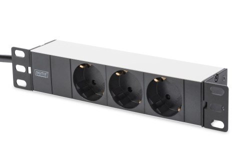 Listwa zasilająca DIGITUS do szaf 10" RACK 3xSchuko, 2m 1xSchuko, 16A, aluminiowa Listwa zasilająca DIGITUS do szaf 10" RACK 3xSchuko, 2m 1xSchuko, 16A, aluminiowa
