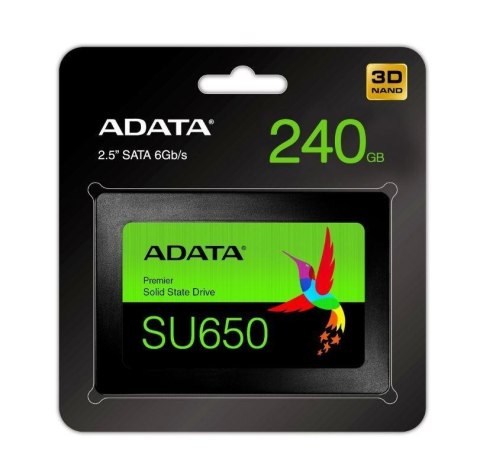 Dysk SSD ADATA Ultimate SU650 240GB 2,5" SATA3 (520/450 MB/s) 7mm, 3D NAND / Black Retail Dysk SSD ADATA Ultimate SU650 240GB 2,5" SATA3 (520/450 MB/s) 7mm, 3D NAND / Black Retail