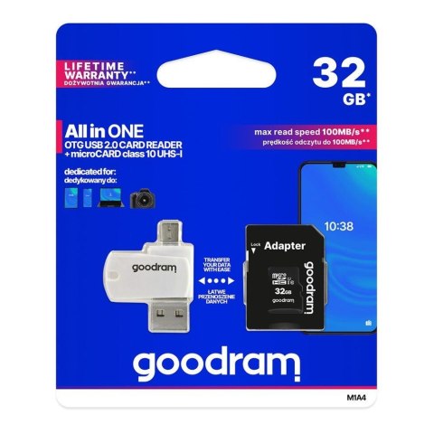 Karta pamięci microSDHC GOODRAM 32GB M1A4 UHS-I + Adapter Karta pamięci microSDHC GOODRAM 32GB M1A4 UHS-I + Adapter