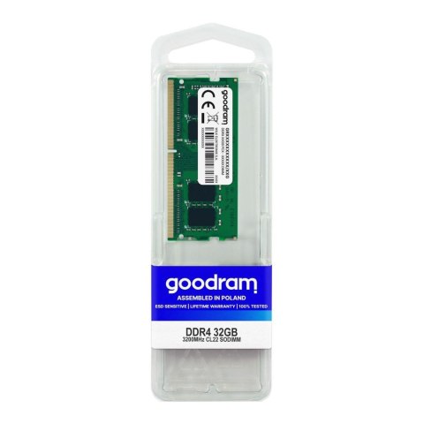 Pamięć SODIMM DDR4 GOODRAM 32GB (1x32GB) 3200MHz CL22 1.2V Pamięć SODIMM DDR4 GOODRAM 32GB (1x32GB) 3200MHz CL22 1.2V