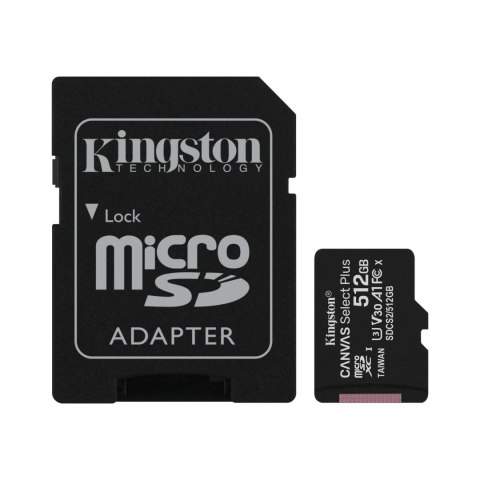 Karta pamięci Kingston microSD Canvas Select Plus 512GB Class 10 UHS-I U3 V30 + adapter Karta pamięci Kingston microSD Canvas Select Plus 512GB Class 10 UHS-I U3 V30 + adapter