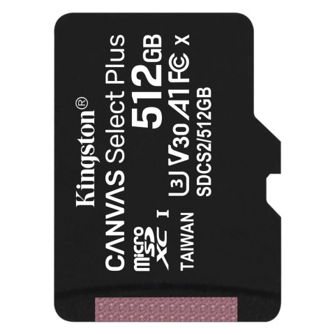 Karta pamięci Kingston microSD Canvas Select Plus 512GB Class 10 UHS-I U3 V30 Karta pamięci Kingston microSD Canvas Select Plus 512GB Class 10 UHS-I U3 V30