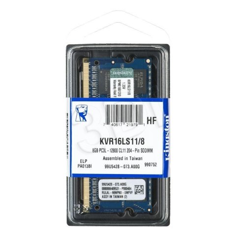 Pamięć SODIMM DDR3 Kingston 8GB (1x8GB) 1600MHz CL11 1.35V Pamięć SODIMM DDR3 Kingston 8GB (1x8GB) 1600MHz CL11 1.35V