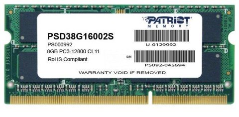 Pamięć SODIMM DDR3 Patriot Signature Line 8GB (1x8GB) 1600MHz CL11 Pamięć SODIMM DDR3 Patriot Signature Line 8GB (1x8GB) 1600MHz CL11