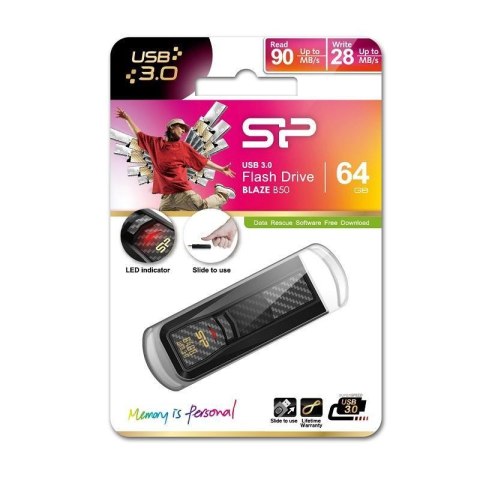 Pendrive Silicon Power 64GB USB 3.1 Gen1 Blaze B50 carbon black Pendrive Silicon Power 64GB USB 3.1 Gen1 Blaze B50 carbon black
