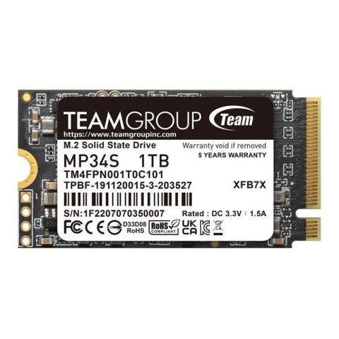 Dysk SSD Team Group MP34S 1TB M.2 PCIe NVMe Gen3 x4 2242 (2500/2200) Dysk SSD Team Group MP34S 1TB M.2 PCIe NVMe Gen3 x4 2242 (2500/2200)