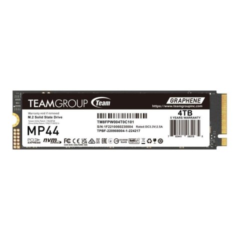 Dysk SSD Team Group MP44 4TB M.2 PCIe NVMe Gen4 x4 2280 (7400/6900) Dysk SSD Team Group MP44 4TB M.2 PCIe NVMe Gen4 x4 2280 (7400/6900)