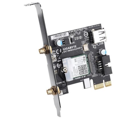 Karta sieciowa Gigabyte GC-WBAX200, WiFi 802.11ax, Bluetooth 5.1, PCIe, Dual Band, 2400Mbps Karta sieciowa Gigabyte GC-WBAX200, WiFi 802.11ax, Bluetooth 5.1, PCIe, Dual Band, 2400Mbps