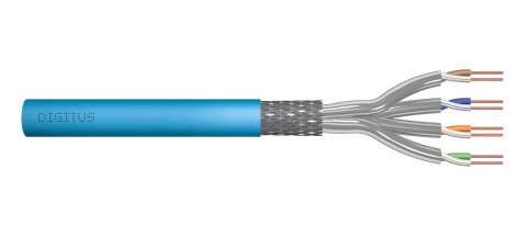 Kabel teleinformatyczny instalacyjny DIGITUS kat.6A, S/FTP, Eca, drut, AWG 23/1, LSOH, 100m, niebieski, ofoliowany Kabel teleinformatyczny instalacyjny DIGITUS kat.6A, S/FTP, Eca, drut, AWG 23/1, LSOH, 100m, niebieski, ofoliowany