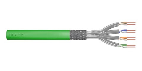 Kabel teleinformatyczny instalacyjny DIGITUS kat.8.2, S/FTP, Dca, AWG 22/1, LSOH, 100m, zielony, ofoliowany Kabel teleinformatyczny instalacyjny DIGITUS kat.8.2, S/FTP, Dca, AWG 22/1, LSOH, 100m, zielony, ofoliowany